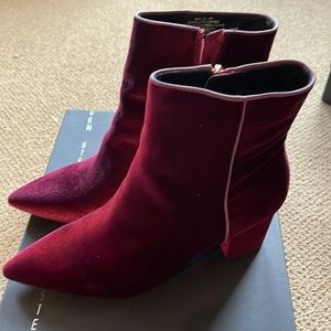 Steven by Steve Madden Bollie burgundy velvet booties 8